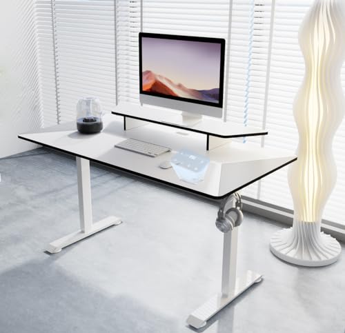 Electric Height Adjustable Standing Desk Home Office Workstation Sit Stand up Desk Memory Stand Up Desk (White, 55 * 28 inch)