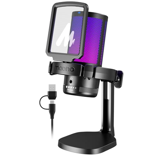 MAONO USB Gaming Microphone for PC, Noise Cancellation Condenser Mic with RGB Lights, Mute, Gain for Streaming, Recording, Podcast, Chat, Twitch, YouTube, Discord, Computer, PS5, PS4, GamerWave DGM20