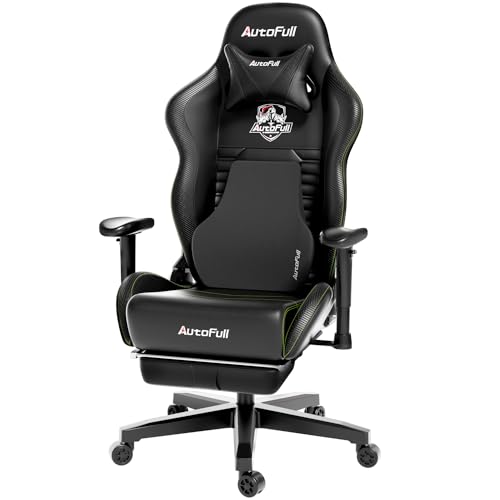 AutoFull Gaming Chair PC Chair with Ergonomics Lumbar Support, Racing Style PU Leather High Back Adjustable Swivel Task Chair with Footrest(Black)