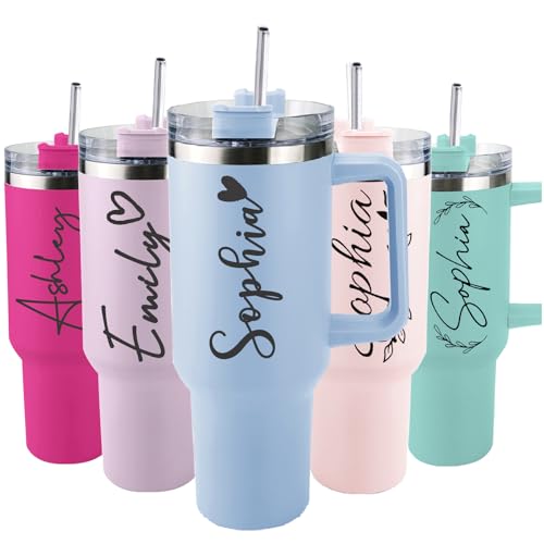 40 oz Tumbler with Handle and Straw,Custom Stainless Steel Insulated Tumbler with Name Travel Coffee Mug Personalized Christmas Gifts for Women
