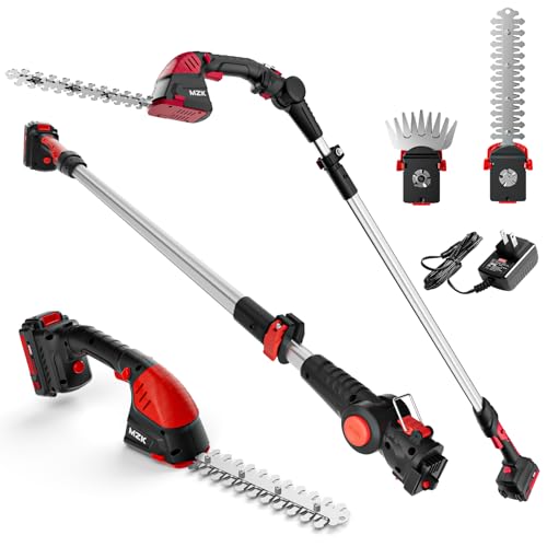 MZK 2-in-1 20V Pole Mini Hedge Trimmer & Grass Shear, 13ft Reach, Electric Hedge Trimmer with Extension Pole, Multi-Angle (Battery and Charger Included)