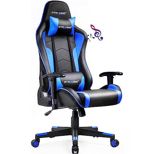 GTRACING Gaming Chair with Speakers Bluetooth Music Video Game Chair Audio Ergonomic Design Heavy Duty Office Computer Desk Chair(Blue)