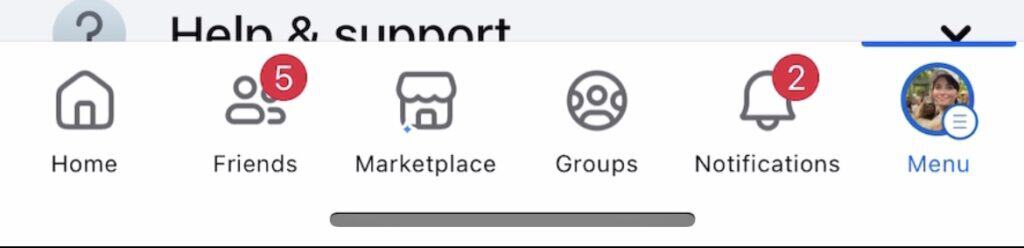 mobile screenshot of Facebook app icons