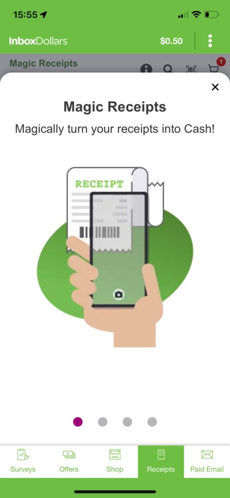 screenshot of inbox dollars magic receipts