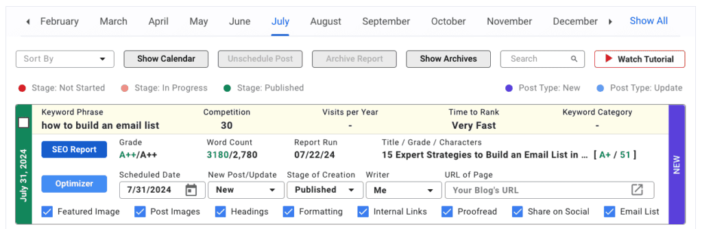 screenshot of rank IQ scheduler