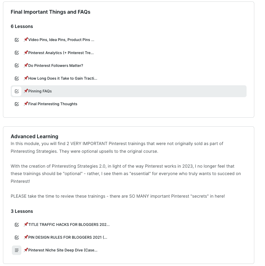 screenshot of Pinteresting strategies course overview part 4