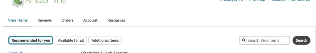 amazon vine search bar