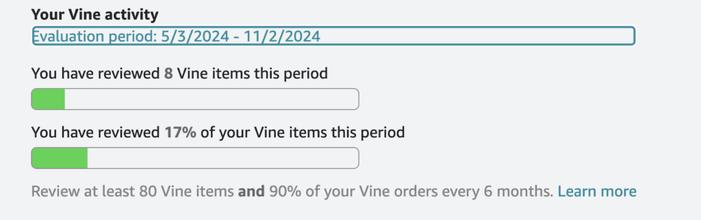 screenshot of Amazon Vine Gold status