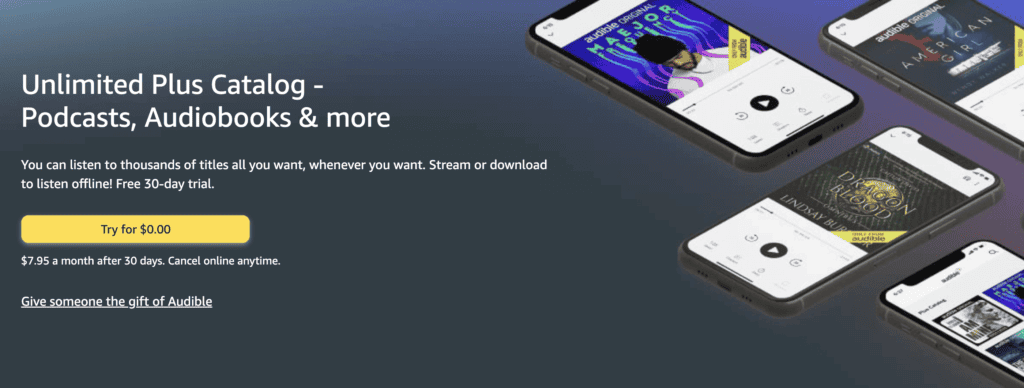 screenshot of audible plus membership